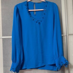 Elie Tahari Cobalt Blue Long-Sleeve V-Neck Blouse